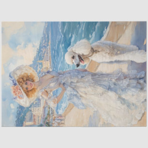 Papel De Seda Decoupage Watercolor Elegante Lady Ocean & Poodle