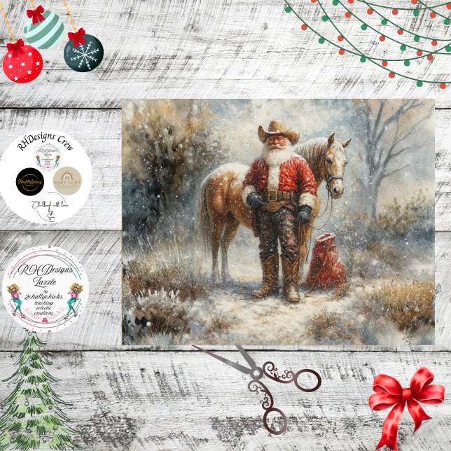 Papel De Seda Decoupage Western Cowboy Santa & Horse (Criador carregado)