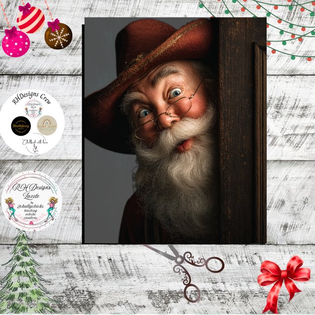 Papel De Seda Decoupage Western Peeking Santa Clause Cowboy Hat  (Criador carregado)