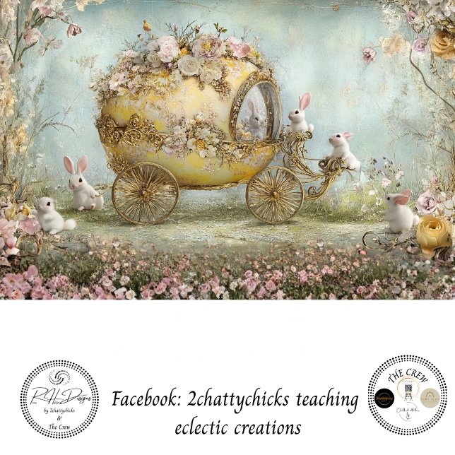 Papel De Seda Decoupage Whimsical Carriage Rabbit Easter Scene (Criador carregado)