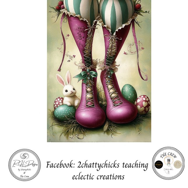 Papel De Seda Decoupage Whimsical Easter Striped Bunny Boots (Criador carregado)