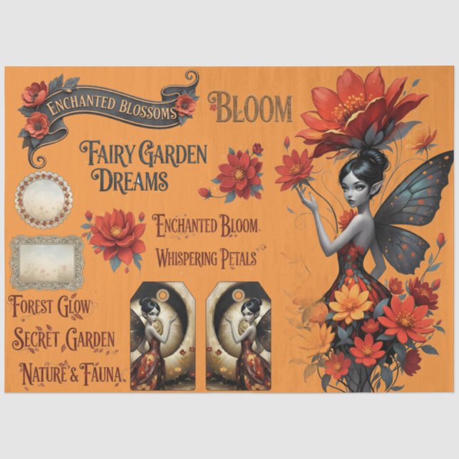 Papel De Seda Decoupage Whimsical Flower Fairy Seidenpapier (Frente )