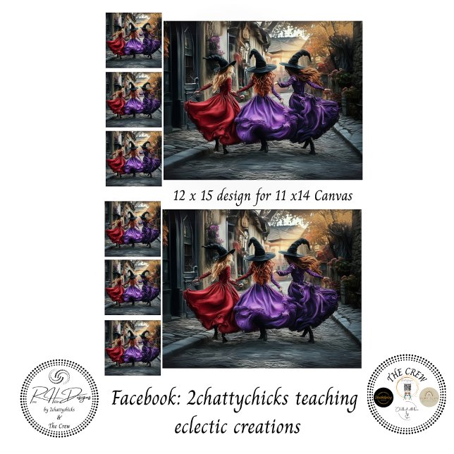 Papel De Seda Decoupage Whimsical Halloween Witches 11x14 Canvas (Criador carregado)