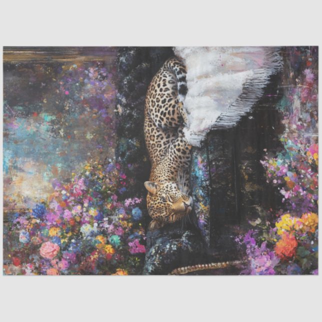 Papel De Seda Decoupage Whimsical Leopard Lounging in Luxury  (Frente )