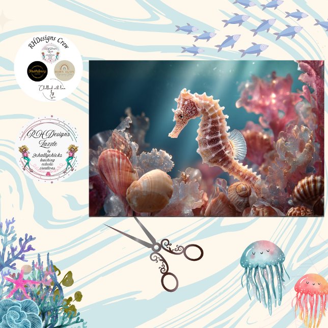 Papel De Seda Decoupage Whimsical Seahorse Underwater World  (Criador carregado)