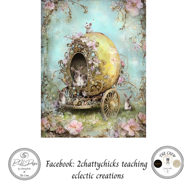 Papel De Seda Decoupage Whimsical Spring Easter Rabbit Carriage (Criador carregado)