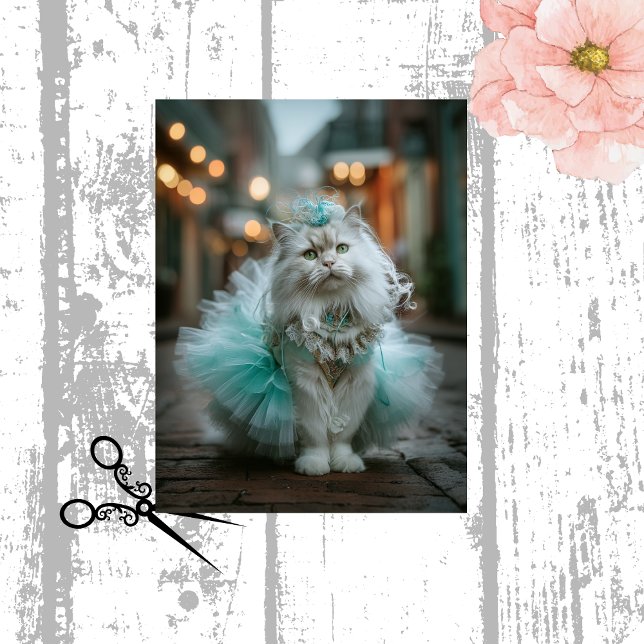 Papel De Seda Decoupage White Feline Cat Teal Tutu Walking  (Criador carregado)