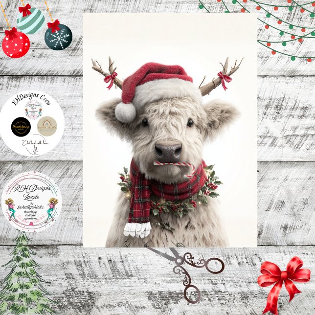 Papel De Seda Decoupage White Highland Calf Antlers Candy Cane  (Criador carregado)