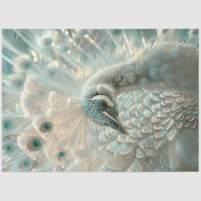 Papel De Seda Decoupage White Peacock Frosted Elegance  (Frente )