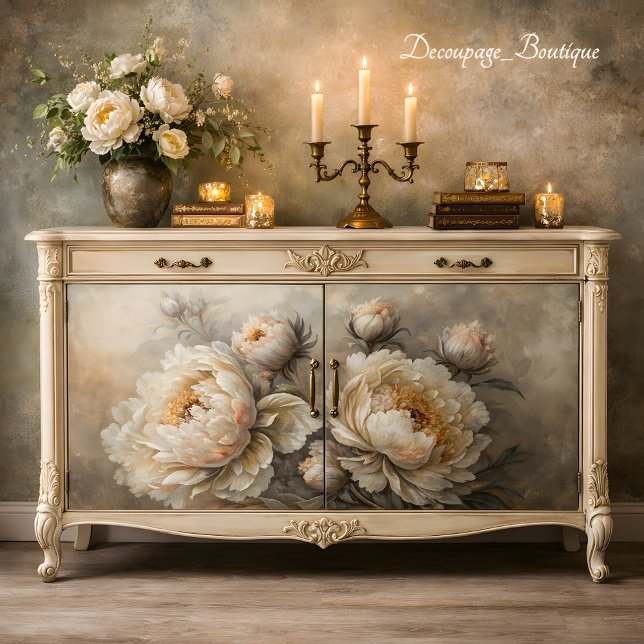 Papel De Seda Decoupage White Peony Bloom (Urban Bohemian Woman Neutral Tones Decoupage Tissue Paper Mockup)