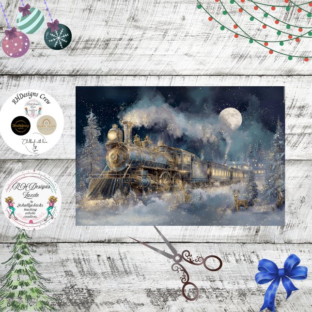 Papel De Seda Decoupage Winter Steam Train Engine Natal (Criador carregado)