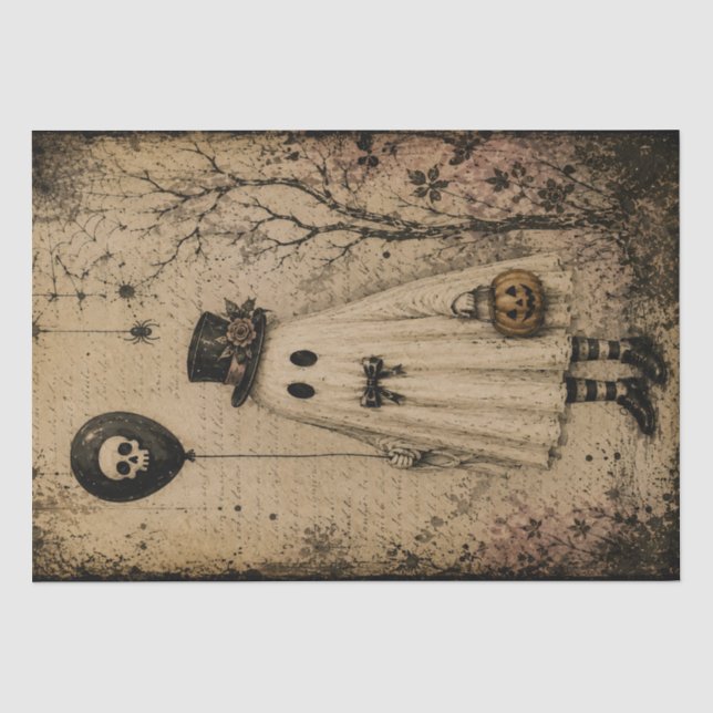 Papel De Seda Decoupagem Assombrada Gótica de Halloween Fantasma (Frente )
