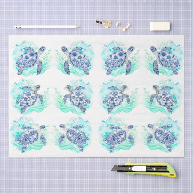 Papel De Seda Decoupagem Azul e Branco Inspirada em Antiguidades (Arte )