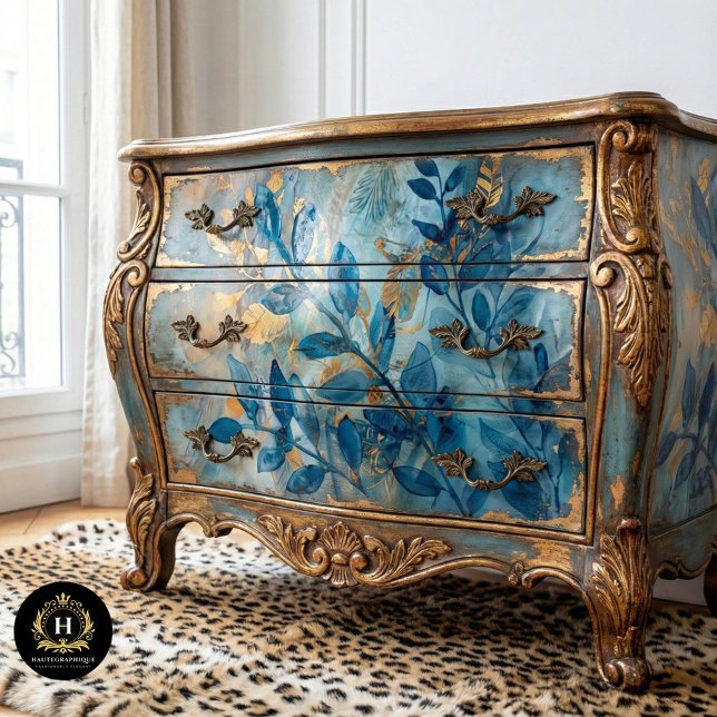 Papel De Seda Decoupagem Botânica Azul e Dourado (Criador carregado)