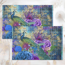PAPEL DE SEDA DECOUPAGEM COLAGEM FLORAL DE PAVÃO