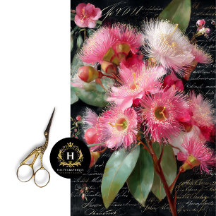 Papel De Seda Decoupagem com Noz de Eucalipto de Flor Rosa
