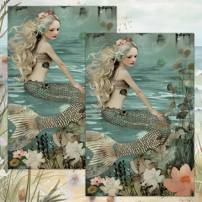 PAPEL DE SEDA DECOUPAGEM DA LAGO DE SEREIA (THE MERMAID'S POND DECOUPAGE TISSUE PAPER)