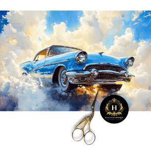 Papel De Seda Decoupagem de Carro Clássico Vintage Azul