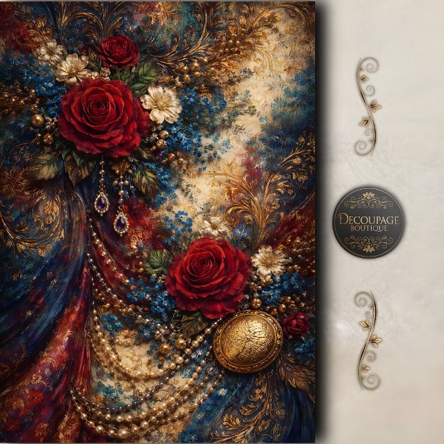 Papel De Seda Decoupagem de Luxo em Dourado Barroco (Baroque Rose Gold Luxury Decoupage Tissue Paper)