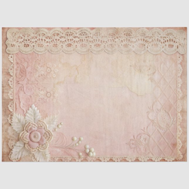 Papel De Seda Decoupagem de renda artesanal Pink Grunge (Frente )