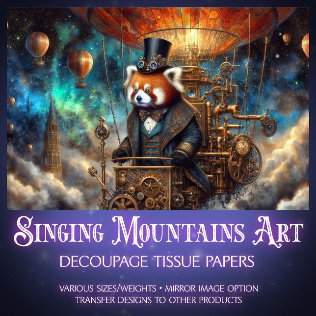 Papel De Seda Decoupagem de Voo de Panda Vermelho Steampunk Vito (Criador carregado)