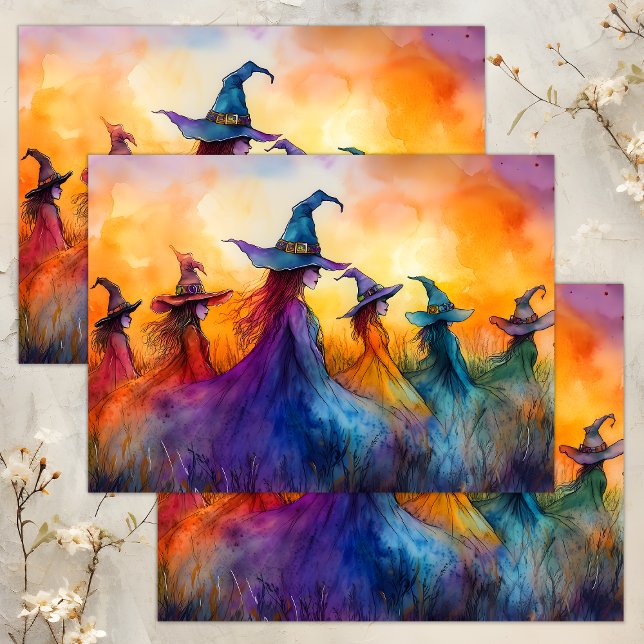 PAPEL DE SEDA DECOUPAGEM DE WATERCOLOR HALLOWEEN (WATERCOLOR HALLOWEEN WITCHES DECOUPAGE TISSUE PAPER)