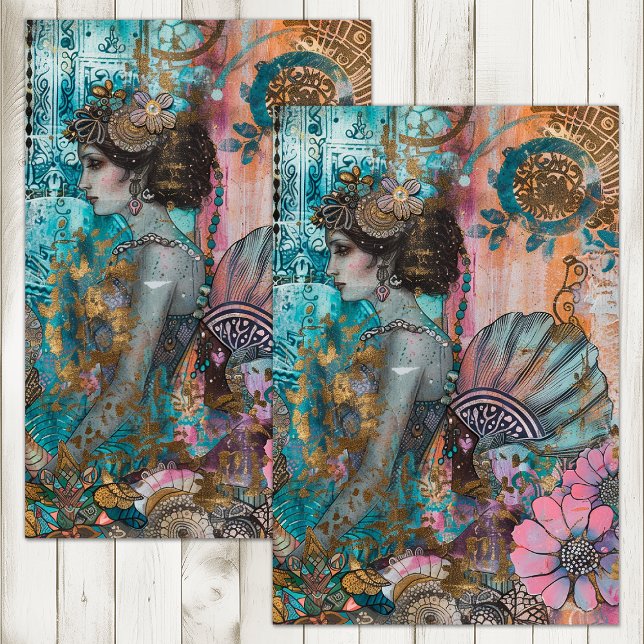 PAPEL DE SEDA DECOUPAGEM EXÓTICA DE SEREIA (EXOTIC MERMAID DECOUPAGE TISSUE PAPER)