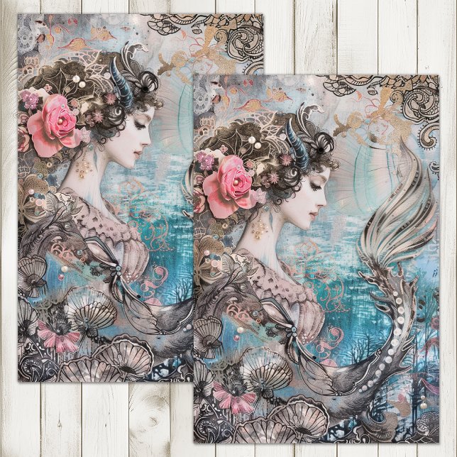 PAPEL DE SEDA DECOUPAGEM EXÓTICA DE SEREIA (EXOTIC MERMAID DECOUPAGE TISSUE PAPER)