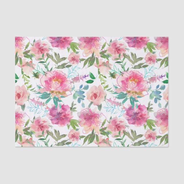 Papel De Seda Decoupagem Floral Aquarela Rosa Peônia Moderna (Frente )