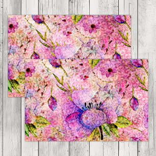 PAPEL DE SEDA DECOUPAGEM FLORAL BOEMIANA ROSA E SUJA
