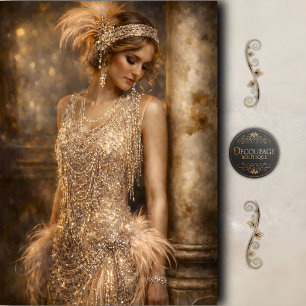 Papel De Seda Decoupagem Glamour Dourado de Flapper dos Anos 192