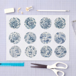 Papel De Seda Decoupagem Individual Azul Inspirada em Chinoiseri