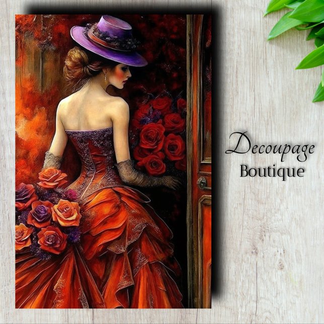 Papel De Seda Decoupagem Sonho de Veludo Rosa (Rose Velvet Dream Decoupge Tissue Paper)