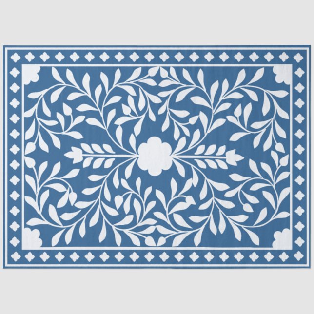 Papel De Seda Decoupagem Tradicional de Osso com Azul Claro (Frente )