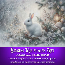Papel De Seda Decoupágina do Coelho Branco da Floresta de invern