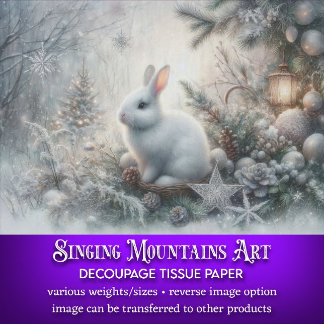 Papel De Seda Decoupágina do Coelho Branco da Floresta de invern (Criador carregado)