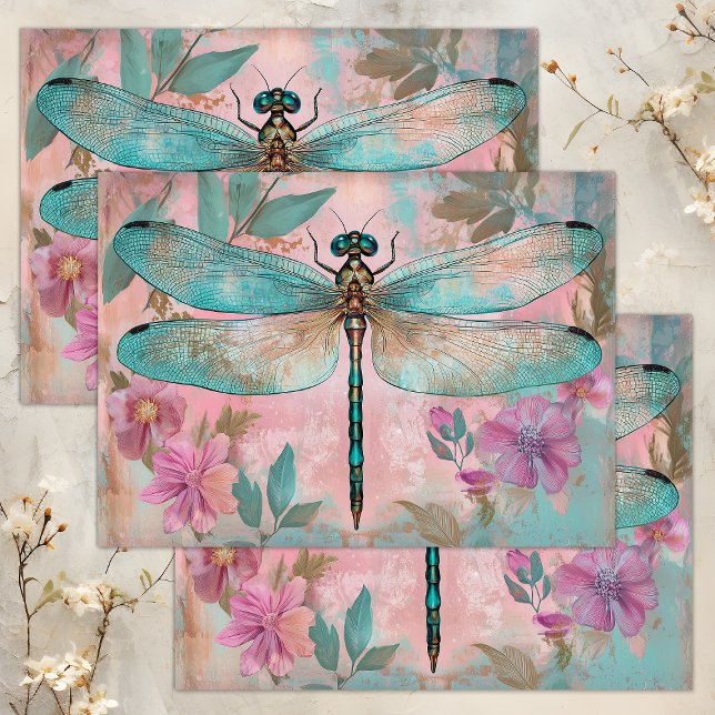 PAPEL DE SEDA DECOUPAMENTO DE DRAGONFLY ENCANTADO (ENCHANTED DRAGONFLY DECOUPAGE TISSUE PAPER)