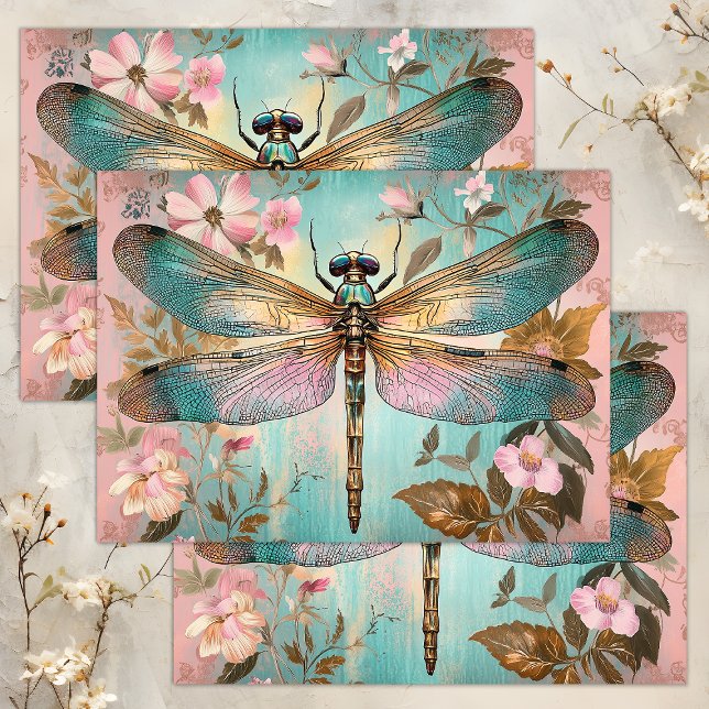 PAPEL DE SEDA DECOUPAMENTO DE DRAGONFLY ENCANTADO (ENCHANTED DRAGONFLY DECOUPAGE TISSUE PAPER)