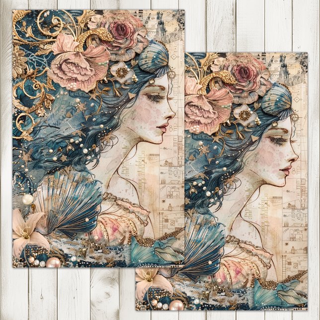 PAPEL DE SEDA DECOUPAMENTO DE FUSÃO EXÓTICA (EXOTIC MERMAID DECOUPAGE TISSUE PAPER)