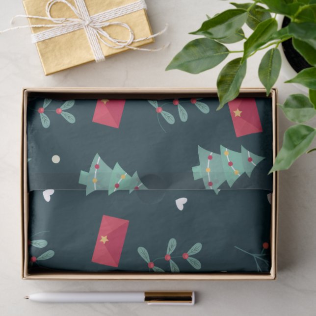 Papel De Seda Deep Green Christmas Trees Perfect Gift (Presente)