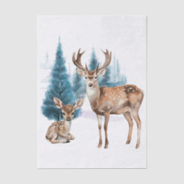 Papel De Seda Deer and doe with snowy pine tree