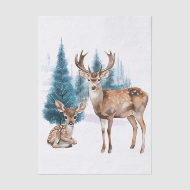 Papel De Seda Deer and doe with snowy pine tree (Frente )