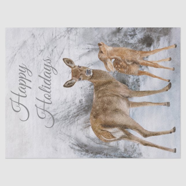 Papel De Seda Deer Doe Fawn Watercolor (Frente )