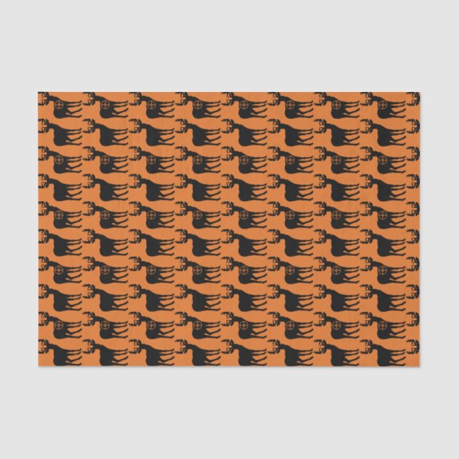 Papel De Seda Deer Hunting Silhouette Pattern Orange Background (Frente )