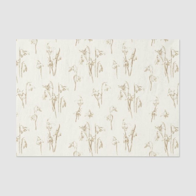 Papel De Seda Delicadas Flores Silvestres Bege Dourado Neve (Frente )