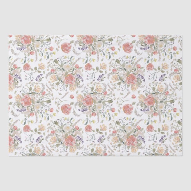 Papel De Seda Delicado coral floral em aquarela - Avery (Frente )