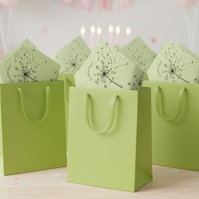 Papel De Seda Delicado Flor de Dandelion Verde Selvagem Beijos F (Elegant & Rustic Dandelion Kisses Nature Birthday Pastel Lime Green Dandelion Tissue Paper For Her)