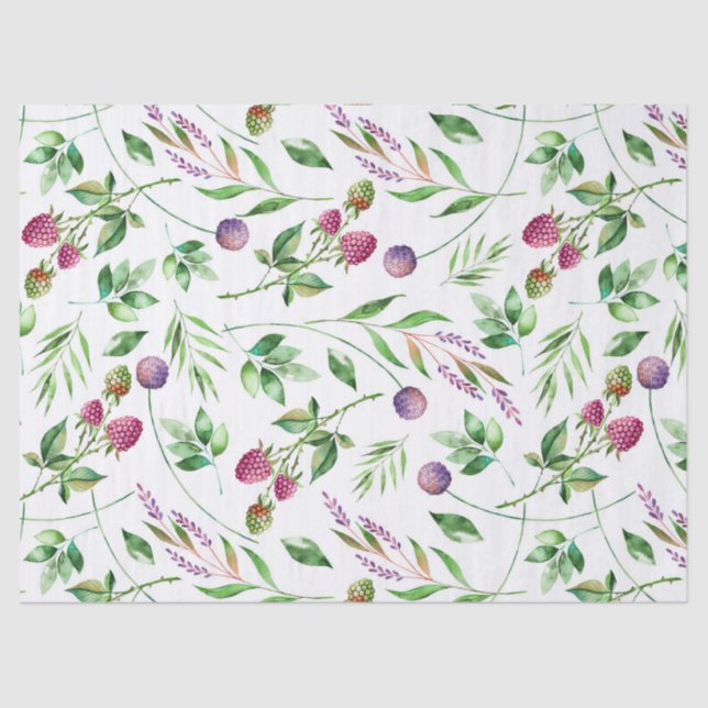 Papel De Seda Delicar flores e bagas roxas Padrão (Frente )