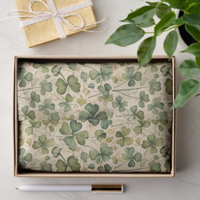 Papel De Seda Delicate Green Shamrocks Seamless (Presente)