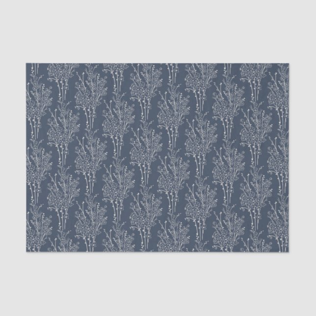 Papel De Seda Delicate Tossed Floral Silhouette | Inky Navy (Frente )